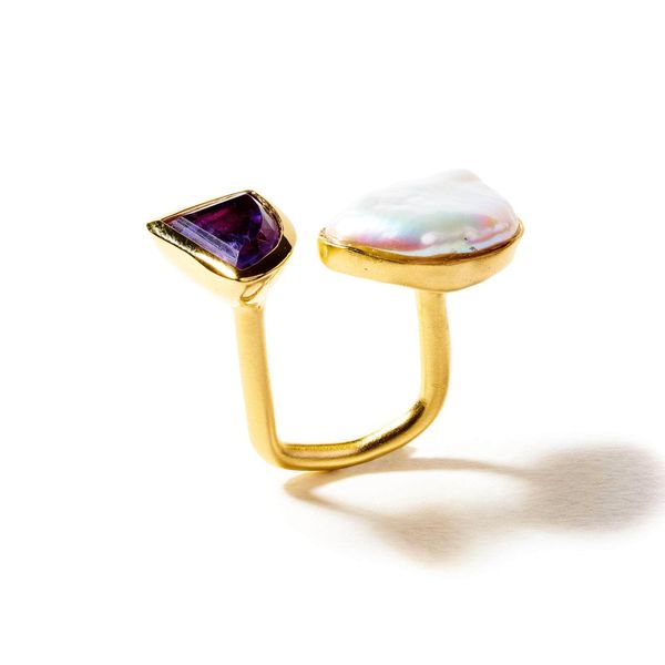 Shena Baroque Pearl and Amethyst Ring