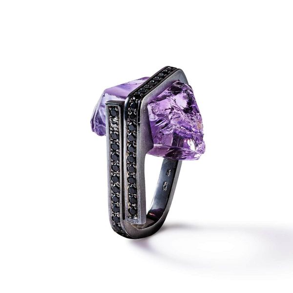 Dian Rough Amethyst and Black Spinel Ring
