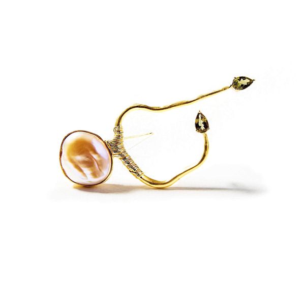 Gorn Baroque Pearl and Olive Tourmaline Brooch